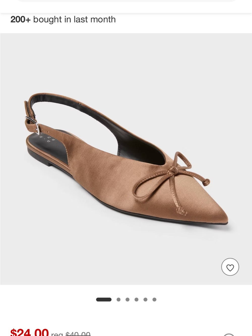 Pointed Slingback Flats in Tan with Bow never worn